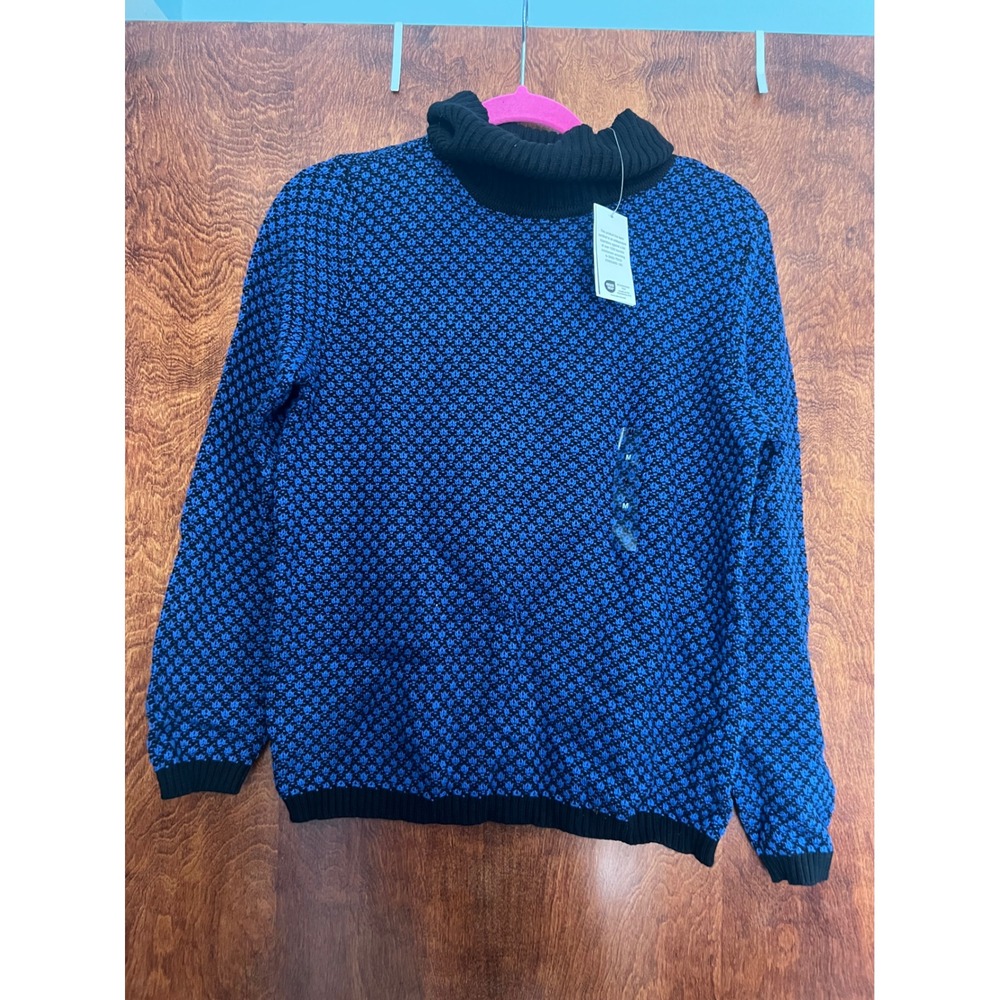 NEW Karen Scott Turtleneck Sweater Womens Medium Blue Cotton Knit Long Sleeve